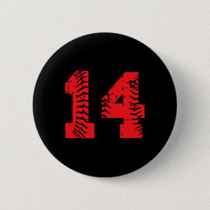 Chapa Redonda De 5 Cm Vender Softll Número de jugador #14 Rojo Grunge Nú