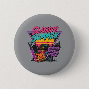 Chapa Redonda De 5 Cm Verano vintage Halloween Slasher Verano espeluznan