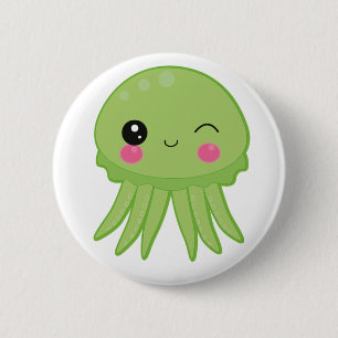 Chapa Redonda De 5 Cm Verde de la insignia del Pin de las medusas de