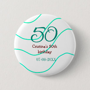 Chapa Redonda De 5 Cm Verde rojo 50 cumpleaños fecha de añadir nombre p