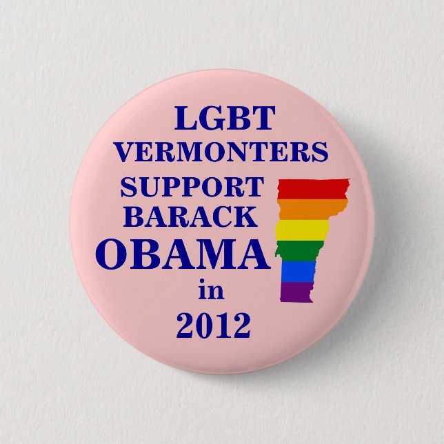 Chapa Redonda De 5 Cm Vermonters de LGBT para Obama 2012 (Anverso)