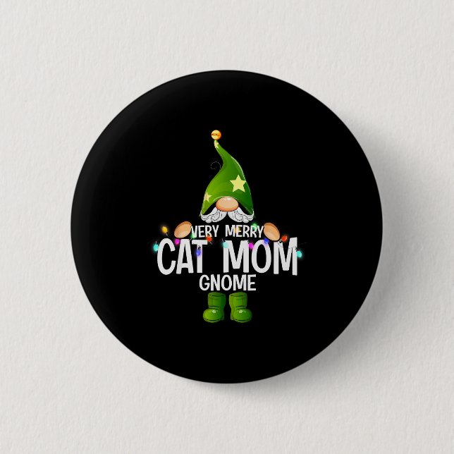 Chapa Redonda De 5 Cm Very Merry Cat Mom Gnome Christmas Matching  (Anverso)