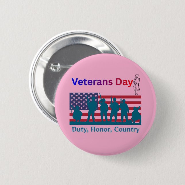 Chapa Redonda De 5 Cm Veterans Day light pink (Anverso y reverso)