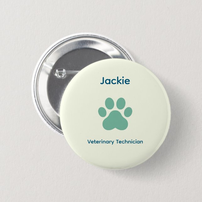 Chapa Redonda De 5 Cm Veterinary Technician Name Badge Button (Anverso y reverso)