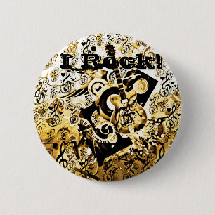 Chapa Redonda De 5 Cm Viaje De La Música, Rocks Gold_