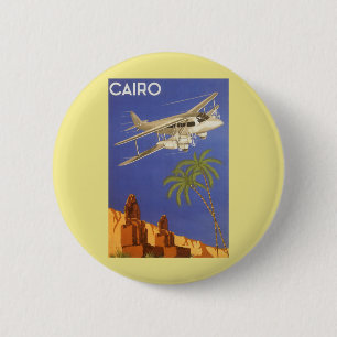 Chapa Redonda De 5 Cm Viajero Vintage a El Cairo, Egipto, Avión Biplano