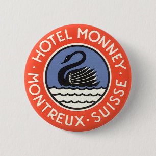 Chapa Redonda De 5 Cm Viajes Vintage, Hotel Swan Bird Monney Suiza