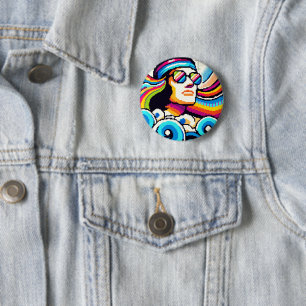 Chapa Redonda De 5 Cm Vibes retro - Arte Groovy Pixel de los años 70 par
