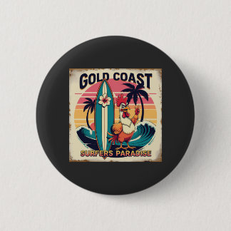 Chapa Redonda De 5 Cm Vibes tropicales de surf - Rooster retro y T-Waveb