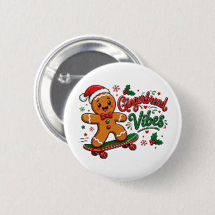 Chapa Redonda De 5 Cm Vibraciones de pan de jengibre Skateboard Navidad