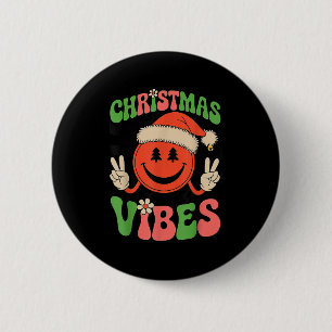 Chapa Redonda De 5 Cm Vibraciones Navideñas Divertidas Cara Sonriente Go