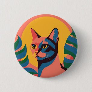 Chapa Redonda De 5 Cm Vibrant Pop Art Cat Portrait