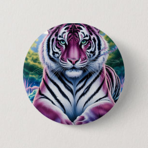 Chapa Redonda De 5 Cm Vibrante retrato del tigre de fantasía Exótico