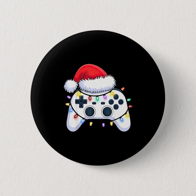 Chapa Redonda De 5 Cm Video Game Controller Christmas Santa Hat Gamer Bo (Anverso)