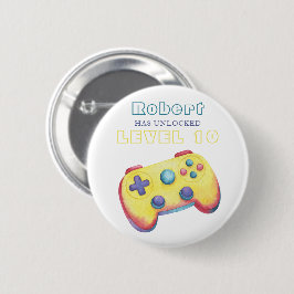 Chapa Redonda De 5 Cm Videojuego de Acuarela Cumpleaños de Niños