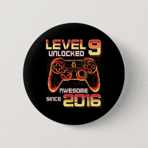 Chapa Redonda De 5 Cm Videojuego de cumpleaños número 9 desbloqueado niv