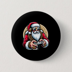 Chapa Redonda De 5 Cm Videojuego de Navidad Santa Jugador Navidad