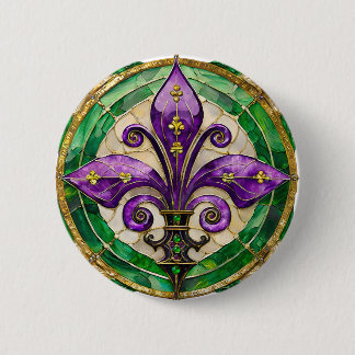 Chapa Redonda De 5 Cm Vidriera de Mardi Gras Fleur de lis