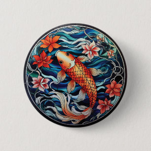 Chapa Redonda De 5 Cm Vidrio Manchado estilo asiático Koi Fish y Camelli