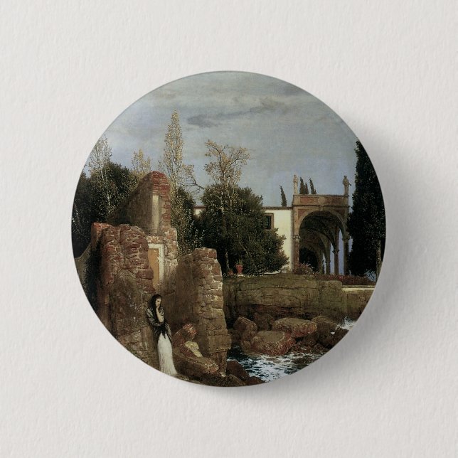 Chapa Redonda De 5 Cm Villa junto al mar de Arnold Bocklin, Arte Simboli (Anverso)