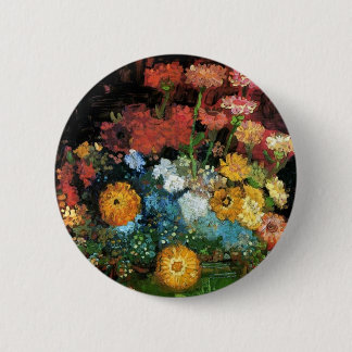Chapa Redonda De 5 Cm Vincent Van Gogh - Jarrón con Zinnias Arte Fino