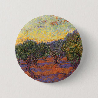 Chapa Redonda De 5 Cm Vincent van Gogh - Olivar, cielo anaranjado