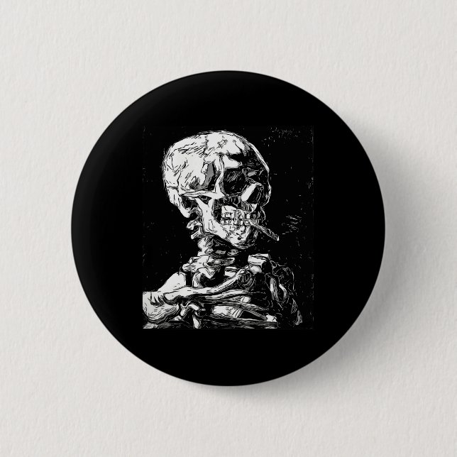 Chapa Redonda De 5 Cm Vincent Van Gogh Skull Con Cigarette Skeleton Hal (Anverso)