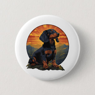 Chapa Redonda De 5 Cm Viñeta retro haitiana de amante de mascotas Dachsh