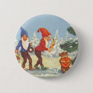Chapa Redonda De 5 Cm Vintage Christmas, Elves in the Snow Forest Winter