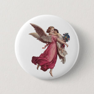 Chapa Redonda De 5 Cm Vintage Christmas, Victorian Guardian Angel