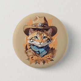 Chapa Redonda De 5 Cm Vintage Cowboy Kitten Design