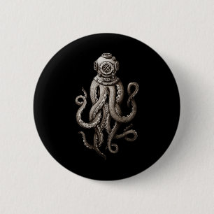 Chapa Redonda De 5 Cm Vintage Deep Sea Divers Cthulhu Octopus