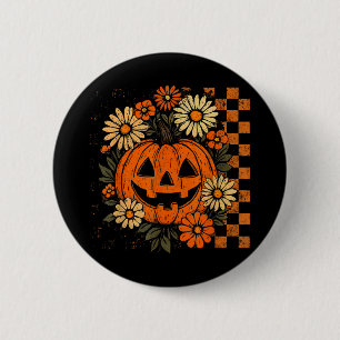 Chapa Redonda De 5 Cm Vintage Floral Calabaza Halloween Retro Jack O Lan