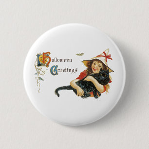Chapa Redonda De 5 Cm Vintage Halloween Greetings