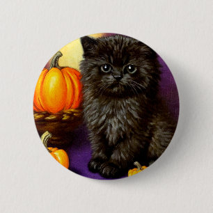 Chapa Redonda De 5 Cm Vintage Halloween Kitten