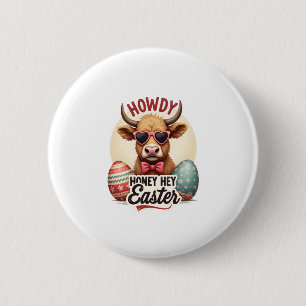 Chapa Redonda De 5 Cm Vintage Howdy Honey Pascua Vaca Highland Lindo Con