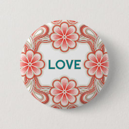 Chapa Redonda De 5 Cm Vintage Love button with red flowers