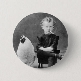 Chapa Redonda De 5 Cm vintage - muchacho que fuma con el pollo