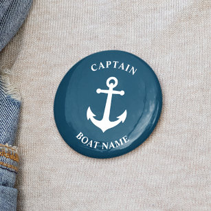 Chapa Redonda De 5 Cm Vintage Nautical Anchor Captain Bote Name Blue