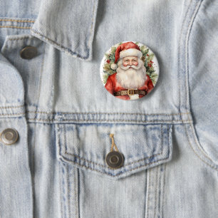 Chapa Redonda De 5 Cm Vintage Navidad Santa Claus Sonriendo