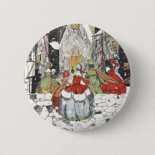 Chapa Redonda De 5 Cm Vintage navidad victoriana: Gente va a la iglesia