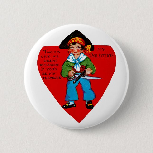 Chapa Redonda De 5 Cm Vintage Pirate Valentine (Anverso)