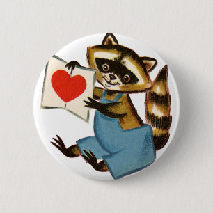 Chapa Redonda De 5 Cm Vintage Raccoon Love