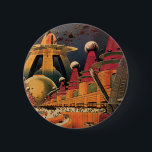 Chapa Redonda De 5 Cm Vintage Science Ficción Futurista City Volador Aut<br><div class="desc">Imagen de ficción de ilustracion de viajes y transporte con historietas clásicas retro de ciencia ficción en un entorno urbano con una ciudad del futuro. Los edificios arquitectónicos tienen forma de conos y los vehículos vuelan en el cielo como pájaros mientras las multitudes se mueven a través de la metrópolis....</div>