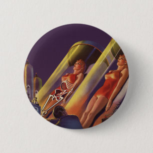 Chapa Redonda De 5 Cm Vintage Science Fiction, Sci Fi Scientists in Lab