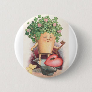 Chapa Redonda De 5 Cm Vintage Shamrock Heart and Key St Patrick's Day