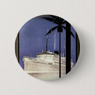 Chapa Redonda De 5 Cm Vintage Travel Tropical Cruise Ship and Palm Trees