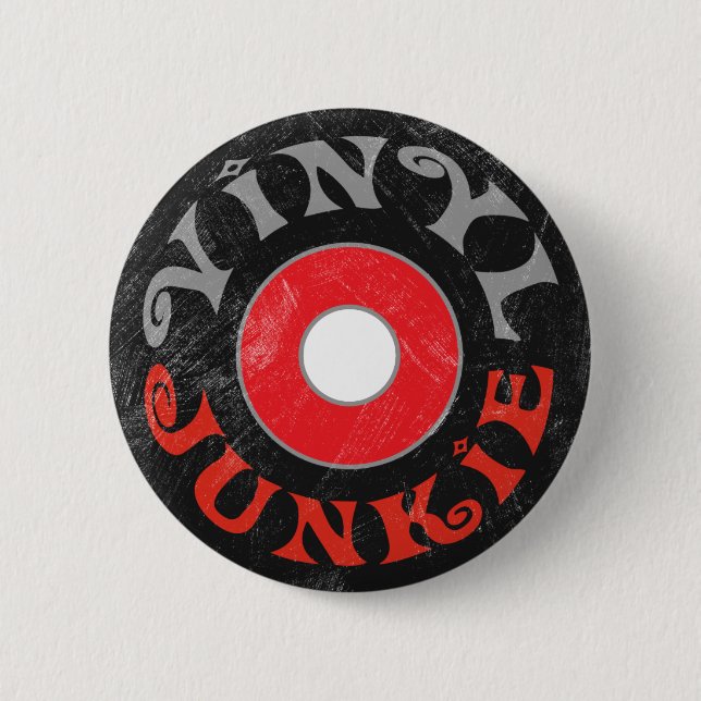 Chapa Redonda De 5 Cm Vinyl Junkie (Anverso)