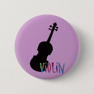Chapa Redonda De 5 Cm Violín con las letras chillonas