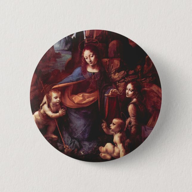 Chapa Redonda De 5 Cm Virgen de las Rocas de Leonardo da Vinci (Anverso)